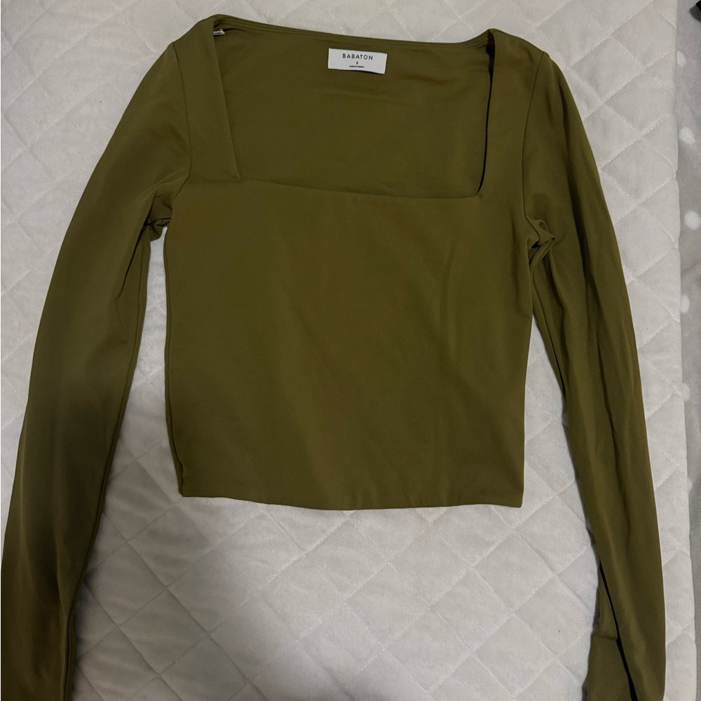 Olive Green Square Neck Babaton Top